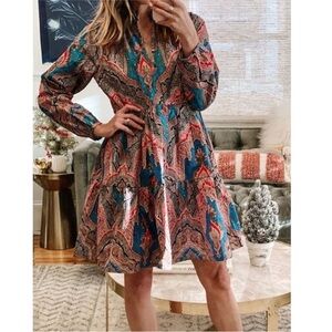 NWT J Crew A-line poplin dress in Ratti Mediterranean paisley print M Petite